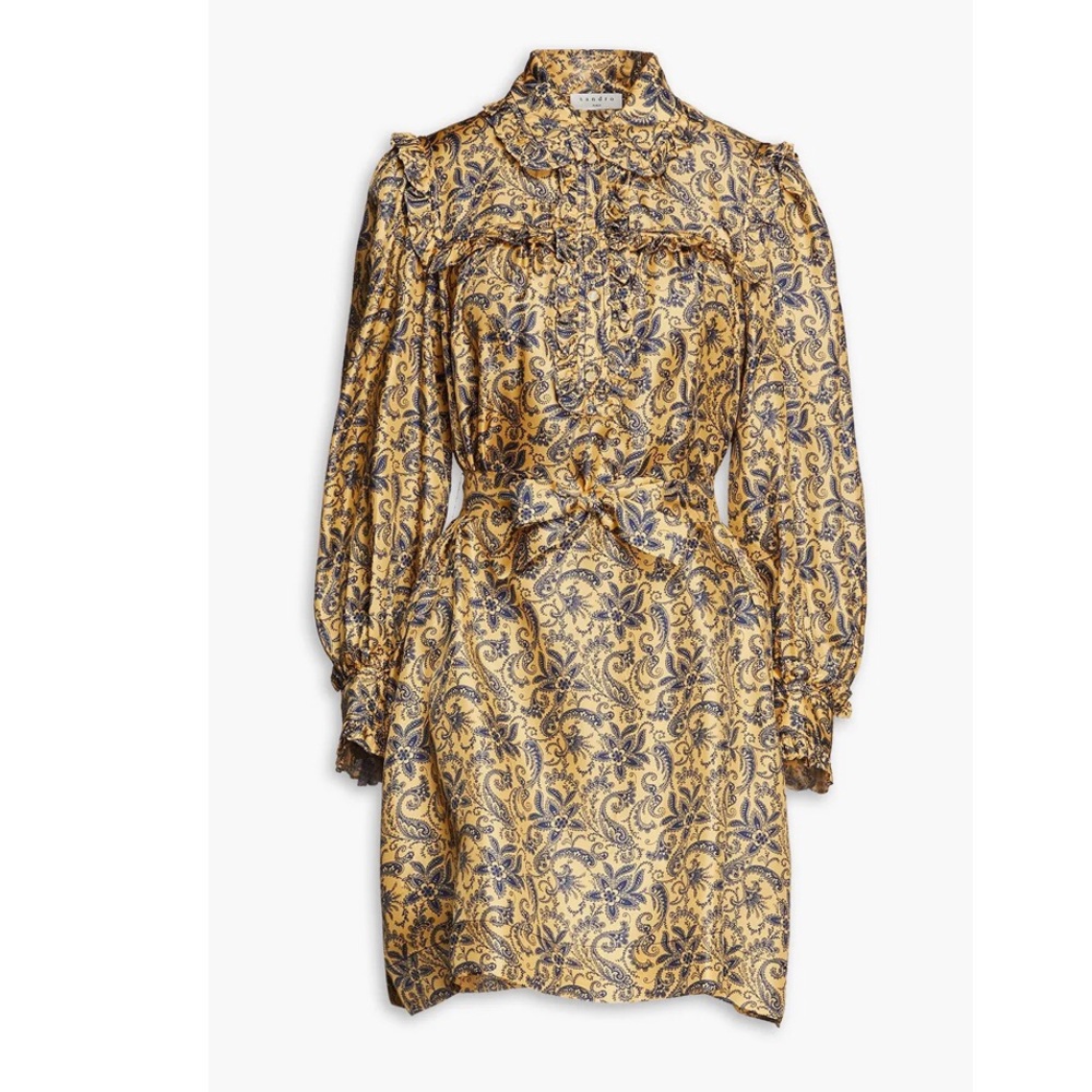 Sandro Harmonie Belted Silk Ruffle Dress - Picture 3 of 5